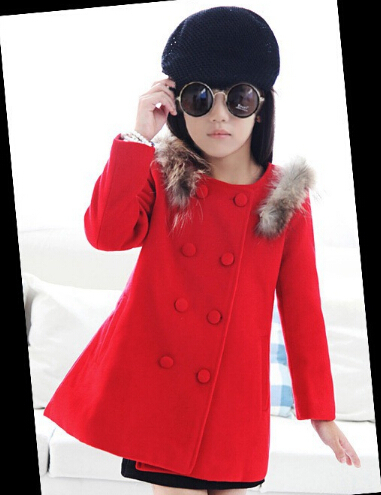 2015          kids girls autumn winter outerwear jackets coat children full sleeve red bow knot wool blends blouson manteau fille