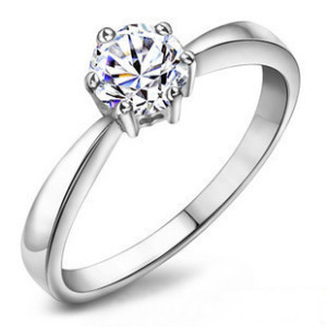 Popular Girls Finger Ring Austrian Cubic Zirconia Solitaire Ring 3 Layer Platinum Plated OR01