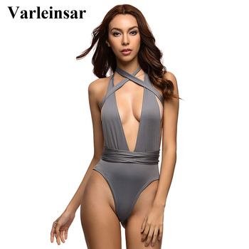 2017 Sexy Deep V Neck wrap around High waist one piece swimsuit women swimwear bathing suit bandage bodysuit romper bather V307