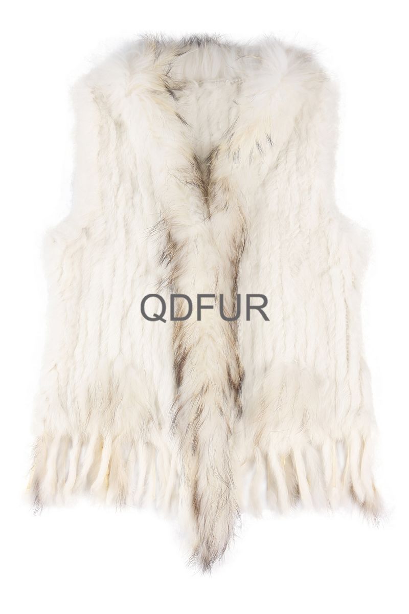 2014 Autumn Winter Genuine Real Knitted Rabbit Fur Vest Raccoon Fur Patchwork Tassels Women Fur Waistcoat Lady Outerwear QD30292