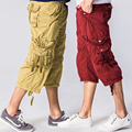 2017 Summer Fashion Multi Pocket Cotton Loose Capri Pants Men Long Cargo Shorts Baggy 3 4