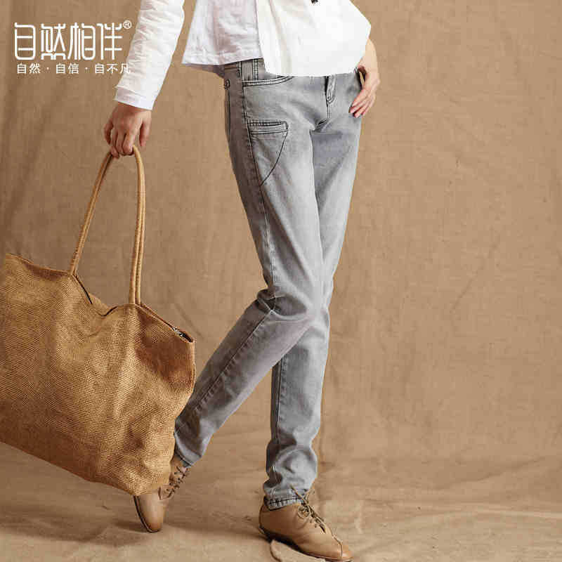 2014 new hot girls pants  light gray Loose jeans female mid waist pencil womens trousers bf wind pants jeans woman Y1124-126C