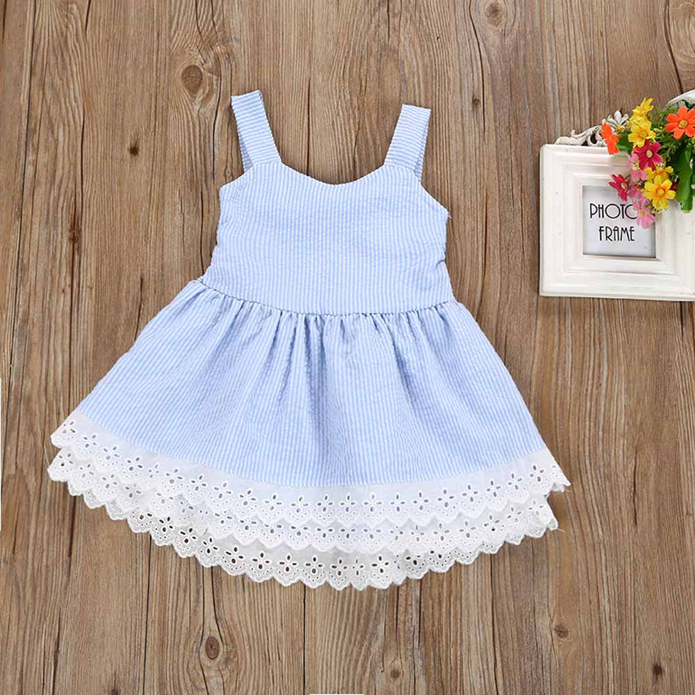 Child Kids Baby Girls Stripe Lace Party Pageant Princess Dresses Summer Clothes 