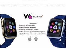 HD 2.5D Curved Screen Bluetooth Smart Watch Music GSM V6 Compatible with Android/Apple IOS Smartphone Support Micro SIM Card