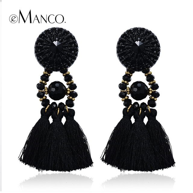 Черные серьги кисточкой сведений для женщин модный длинные серьги кристалл 2015 emanco акриловая позолоченные brincos Grandes ER04396