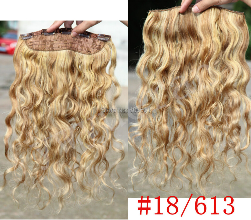 Image of body wavy #18/613 blonde mix 100g 120g 140g 200g 16"-32" 100% human remy hair one piece clips in/on extensions 1pcs 5 clips set