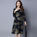 Plus Size Loose and Long Sleeve Folk Style Linen Dress 2016 New Cotton Dress In Autumn