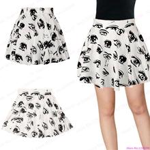 New White Women Skirt Black Big Eyes Print Pettiskirt Flared Pleated Miniskirt Sport Tennis Short Skirts