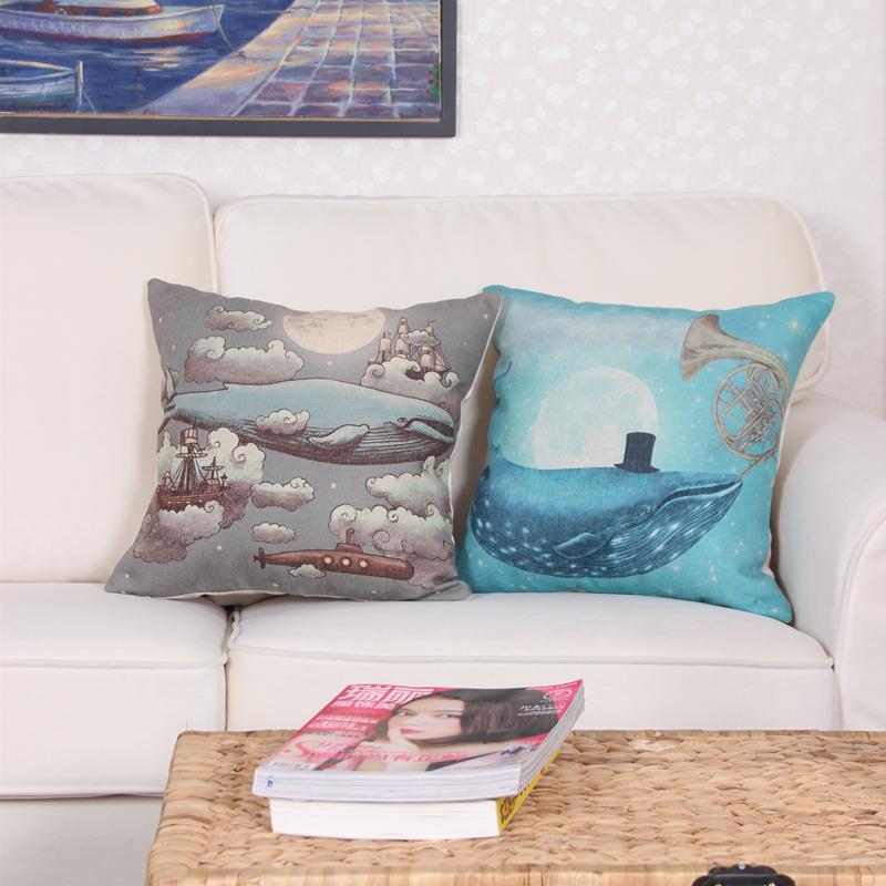Aliexpress.com : Buy Blue Sea Whale Cushion Cover Nautical Ocean Throw Pillow Case Capa Sofa ...