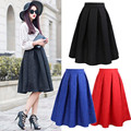 Neophil 2016 Winter Black Red Plus Size Pleated Ball Gown Skater Ladies Midi Skirts Womens Vintage