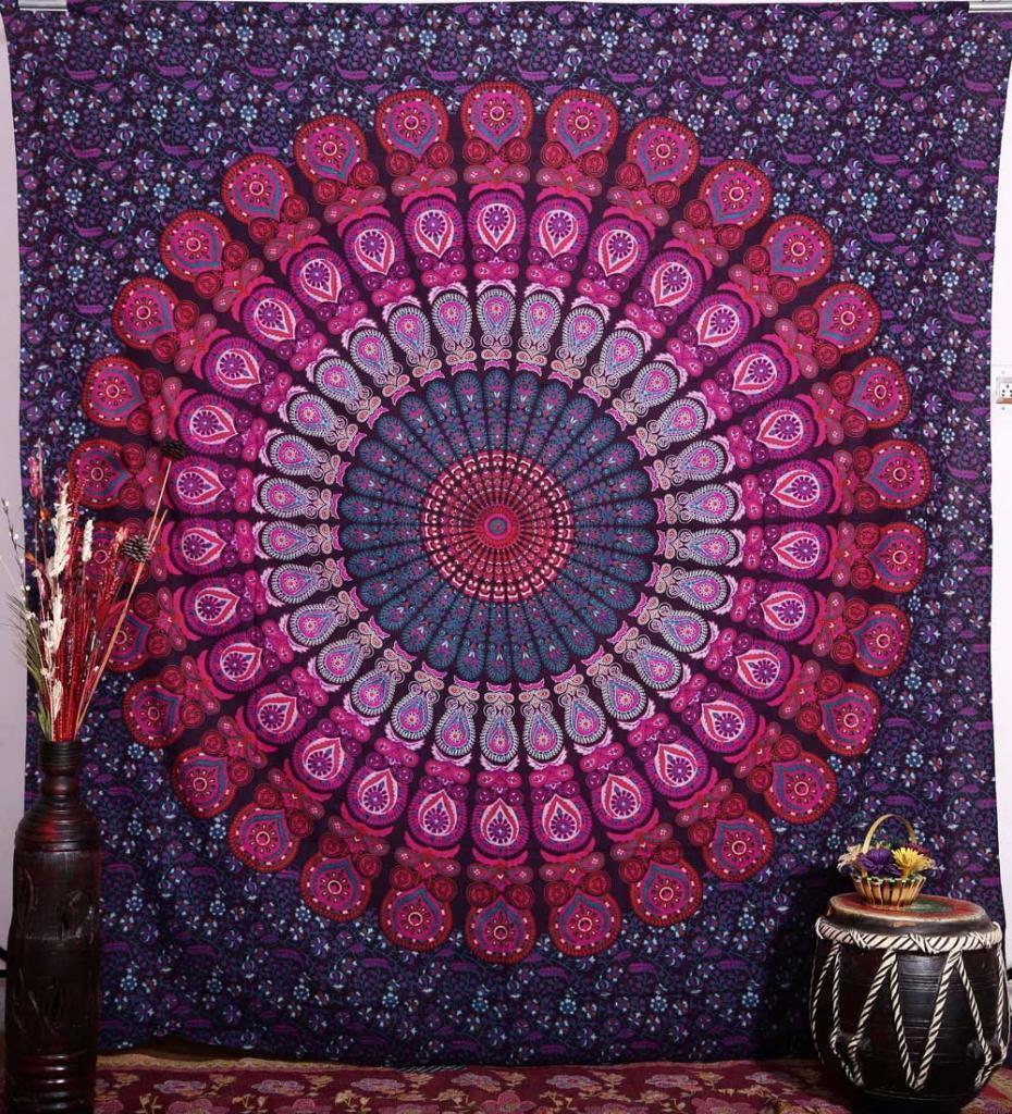 Hippie Mandala Tapestry 100% Cotton Hand Block Print Indian Wall Hanging Fabric or Bed Sheet Beach Towel Table Cloth