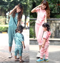 Family clothing sets new summer Angel wings cloth set hooded T-shirt + Shorts 2 PCS set Mother and daughter set Girls clothing