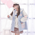 Mori Girl 2016 Autumn Women Original Woolen Long Coat Cute Print Cartoon Pockets Buttons Loose Hooded
