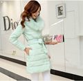 2016 Latest Winter Fashion Women Down jacket Fur Collars Double breasted Medium long coat Pure color