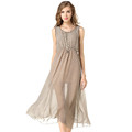 Fashion Women Casual Summer Dress Bohemian Vestidos Dresses Floral Print Polka Dot Sleeveless Chiffon Dress Party