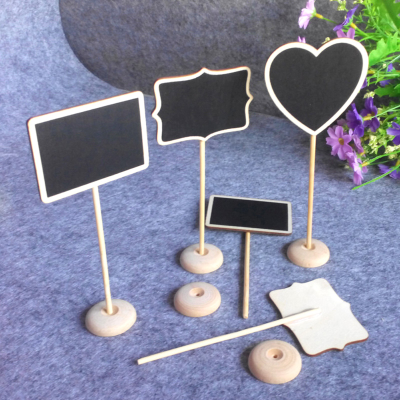 Image of 12 Pcs Rectangle Heart Shape Blackboards Wooden Chalkboard Backboard Wedding Party Table Decor Message Number Tag