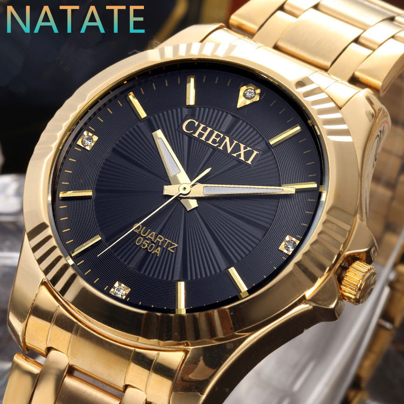 NATATE CHENXI Clock Gold Fashion Men Watch Full gold Stainless Steel Quartz Watches Wrist Watch Whol