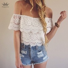 New Fashion Summer Womens shirts Off Shoulder Casual Tops Blouse Lace Crochet Chiffon Shirt Clothes white w