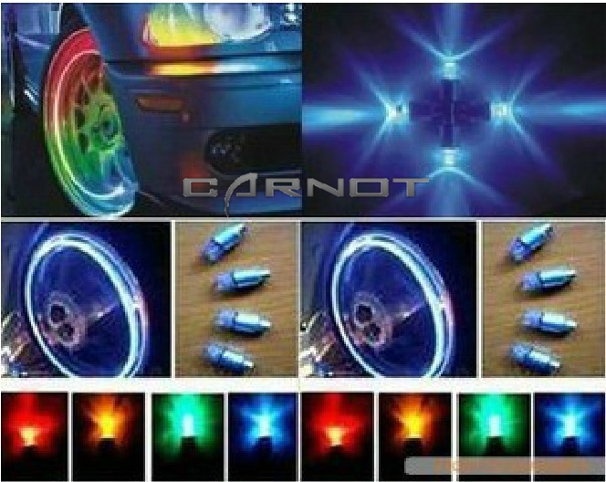 Image of Free shipping 4pcs/lot Car styling Valve lamp motorbike car bike tyre wheel LED valve cap Atmosphere flash light blue red