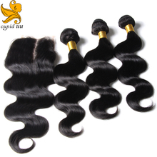 Unprocessed Brazilian Virgin Hair With Closure 4Pcs Lot Hair Bundles With Lace Closures Brazilian Body Wave