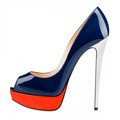Blue Patent Leather Women Pumps Platform Slip on OL Shoes Chaussure Femme Custom Red Platform Available