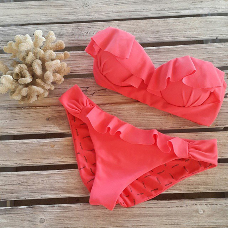 Sexy Boob Tube Top Bikini Set Flouncing Women Swimwear Push Up Biqiuni 2016 New Beach Swim Suit Bathing Suit Sexy Boob Tube Top Bikini Set Flouncing Women Swimwear Push Up Biqiuni 2016 New Beach Swim Suit Bathing Suit