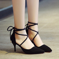 2017 New Summer Style women s Lace Up high heels Pointed Toe Bandage Stiletto sandals celebrity