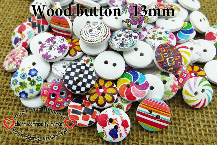 Image of 100pcs 13MM MIXED shirt painting wooden buttons for sewing clothes button acceesory MCB-763