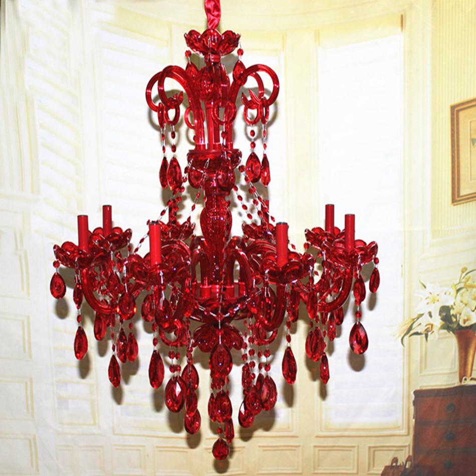 New Stylish Art Decoration 8 Lights Ruby Red Crystal Chandeliers