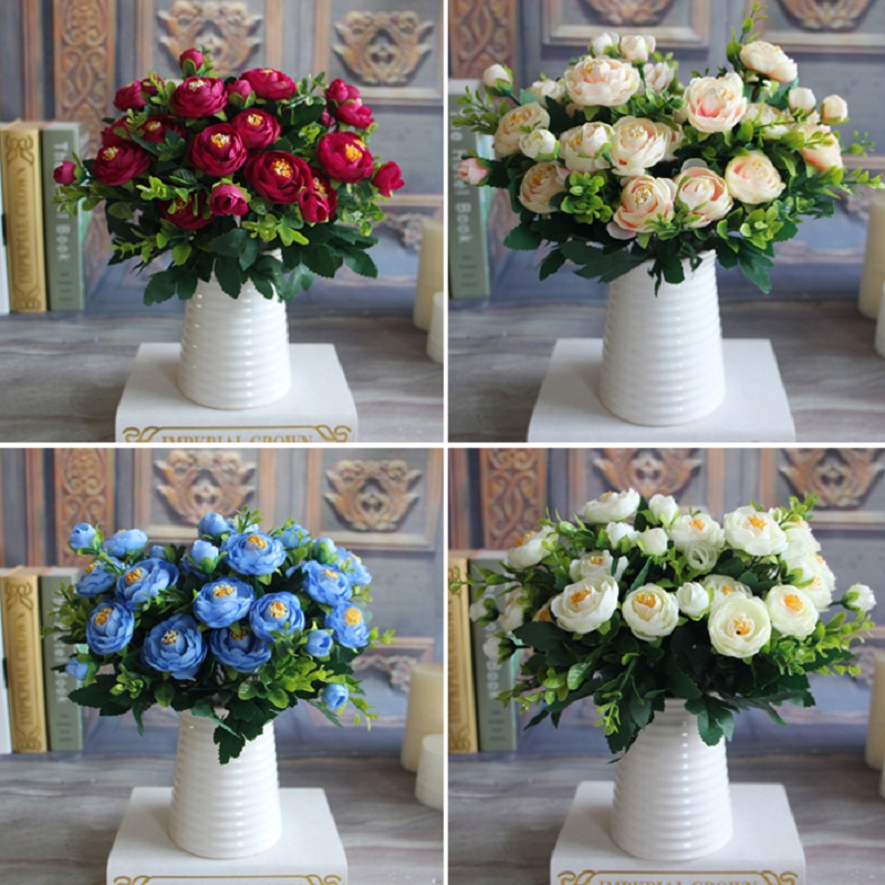 Image of New Multi Color Realistic 6 Branches Spring Artificial Fake Peony Flower Arrangement Home Table Room Hydrangea Decor