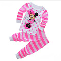 2 7 Years Baby Girls 2Pcs Long Pink T shirt Striped Pant Clothes Set Kids Minnie