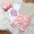 2016 ins cartoon deer baby girl clothing set short sleeve romper pants caps 3pcs Infant bebe
