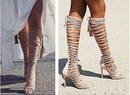 Sexy Thigh HIgh Boots Over Knee Strappy Cutouts High Heels Women Sandals Gladiator Shoes Woman Lace Up Summer women Shoes Pumps