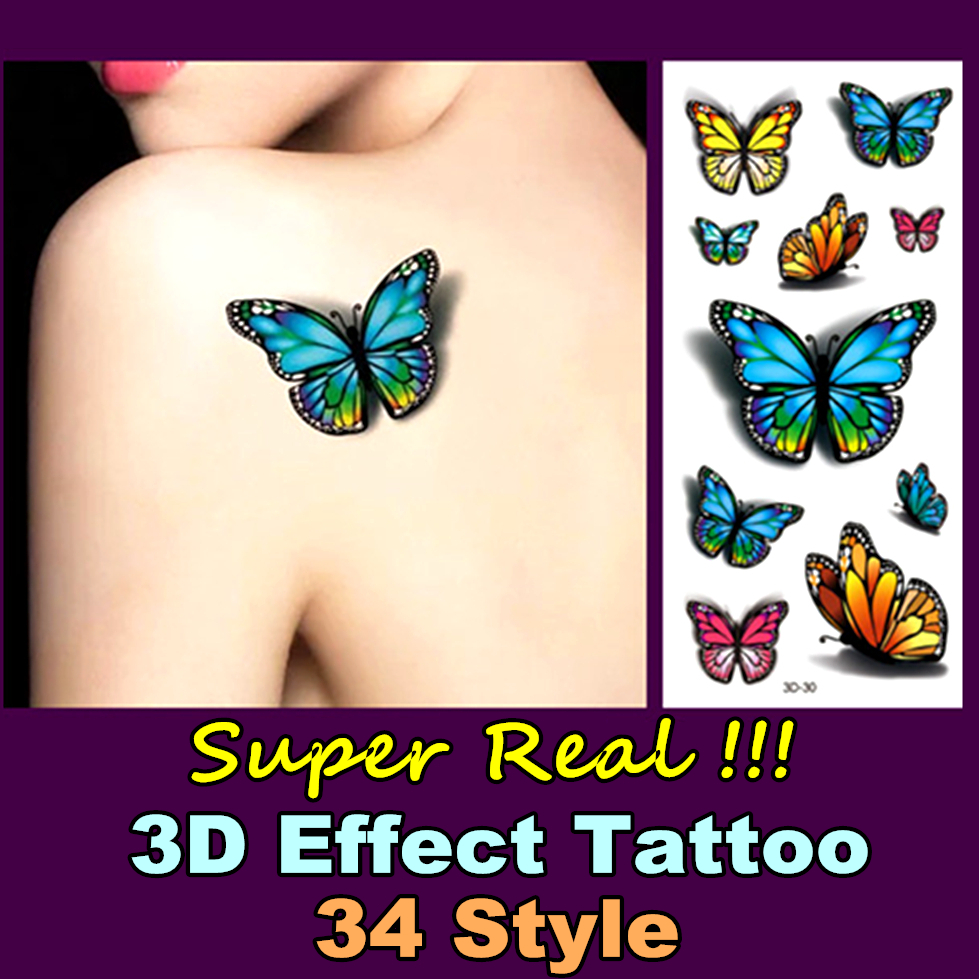 Image of Super Real 3d Temporary Tattoo Body Art 34 Style Flash Tattoo Stickers 19*9cm Waterproof Tatto Henna Fake Tatoo Wall Sticker