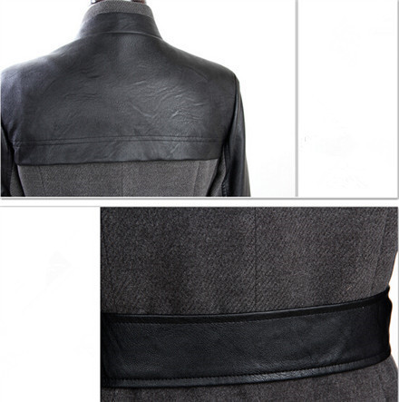 Europe Winter Coat Women 2015 Leather Sleeve Woolen Trench Coat Slim Veste Femme Black Casaco Feminino Fashion Female Overcoat (6)