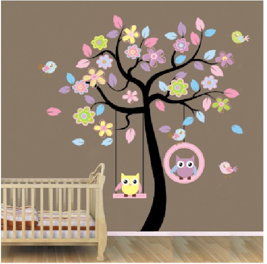 Image of New Owl Bird Swing Wall Stickers Tree For Kids Rooms Children Baby Nursery Rooms Home Decor 001