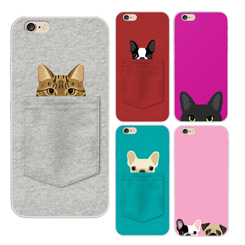 Image of 2016 Animal Lovely Cartoon Soft Tpu Back Cover Phone Case For Iphone 5 5s 6 6s 6plus Design Pocket For Cat And Dogs Pattern