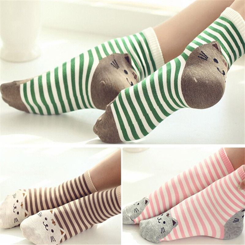 Image of 1 pair High Quality Women Cute 3D Cartoon Animal Cat Footprints Striped Socks Women Cotton sock free shipping JS0456