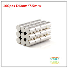 Hot sale 100pcs Strong Round Dia. 6mm x 7.5mm N35 Rare Earth Neodymium Magnet Art Craft Fridge free shipping