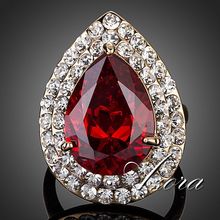 AZORA 18K Real Gold Plated Red Swiss Cubic Zirconia Stones Water Drop Ring TR0125