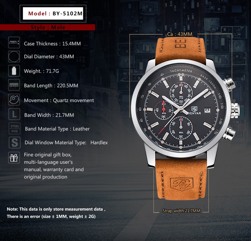 BENYAR relogio masculino Uhr Männer Military Quarzuhr Chronograph Herrenuhren Top-marke Luxus Leder Sport Armbanduhr  