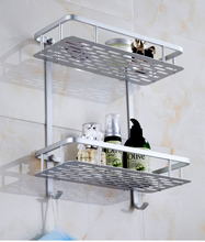 Multi-functional Single or Double Shelve With Hooks Space Aluminum Bathroom Accessories Bathroom or Kitchen