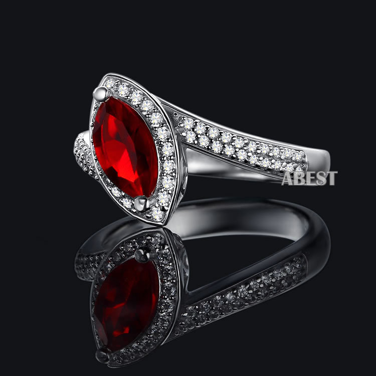 Marquise Cut Ring Red Ruby Victoria Wieck Jewelry CZ Simulated Diamond 925 Silver Wedding Band Charming