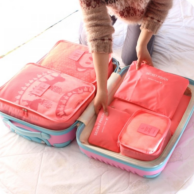 Image of 6pcs/set Fashion Double Zipper Waterproof Polyester Men and Women Luggage Travel Bags packing cubes
