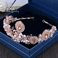 European Baroque Big Pink Crystal Tiara wedding bride jewelry accessories stage catwalk