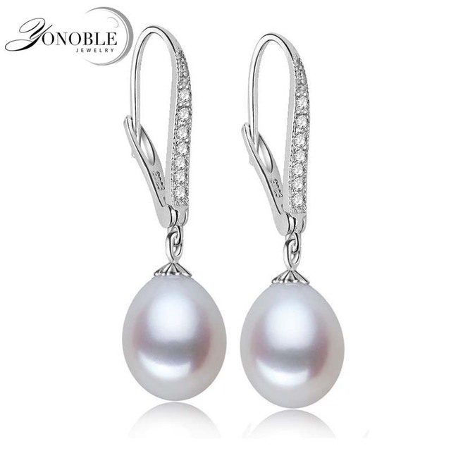 Красивые серьги перлы пресной воды для женщин серьги 925, настоящую свадьбу белый природный жемчуг серьги серебро подарок на день рождения