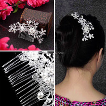 1pcs Bridal Wedding Rhinestone Flower Silver Plated Stunning Sparkling Hair Pin Clip Comb Free Shipping