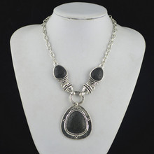 N1SD2 Natural Oval LAVA Stone Necklace Pendant Jewlery Women  Vintage Look,Tibet Alloy, wholesaler Price