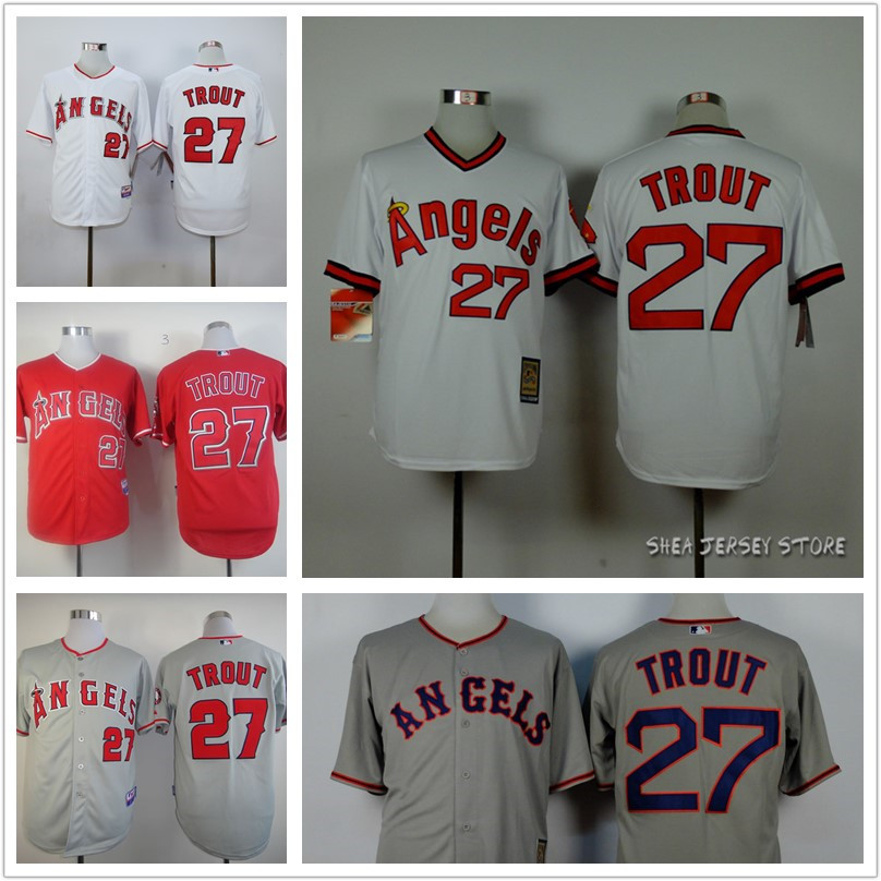 Image of Mike Trout Jersey Los Angeles Angels of Anaheim 27 Throwback Baseball Jerseys White Grey Red Black Sports s m l xl xxl xxxl