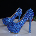 Blue Crystal Pumps Wedding Luxury Rhinestone High Heel Shoes Bridal Luxury Crystal Formal Platform Party Dress